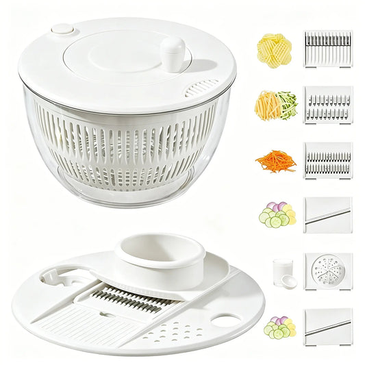 Large Salad Spinner|3-in-1 Fruit & Vegetable Washing Bowl with Colander|Lettuce Spinner with 5-Blade Slicer, Egg Separator & Salad Bowl|5.3 Qt Kitchen Prep Gadget Set #SummerVibes