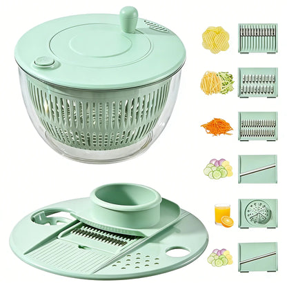 Large Salad Spinner｜3-in-1 Fruit & Vegetable Washing Bowl with Colander｜Lettuce Spinner with 5-Blade Slicer, Egg Separator & Salad Bowl｜5.3 Qt Kitchen Prep Gadget Set #SummerVibes