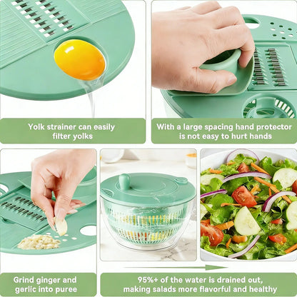 Large Salad Spinner｜3-in-1 Fruit & Vegetable Washing Bowl with Colander｜Lettuce Spinner with 5-Blade Slicer, Egg Separator & Salad Bowl｜5.3 Qt Kitchen Prep Gadget Set #SummerVibes