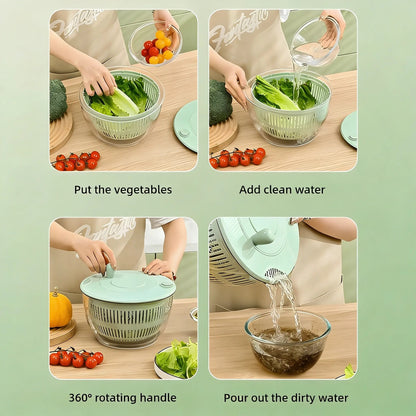 Large Salad Spinner｜3-in-1 Fruit & Vegetable Washing Bowl with Colander｜Lettuce Spinner with 5-Blade Slicer, Egg Separator & Salad Bowl｜5.3 Qt Kitchen Prep Gadget Set #SummerVibes