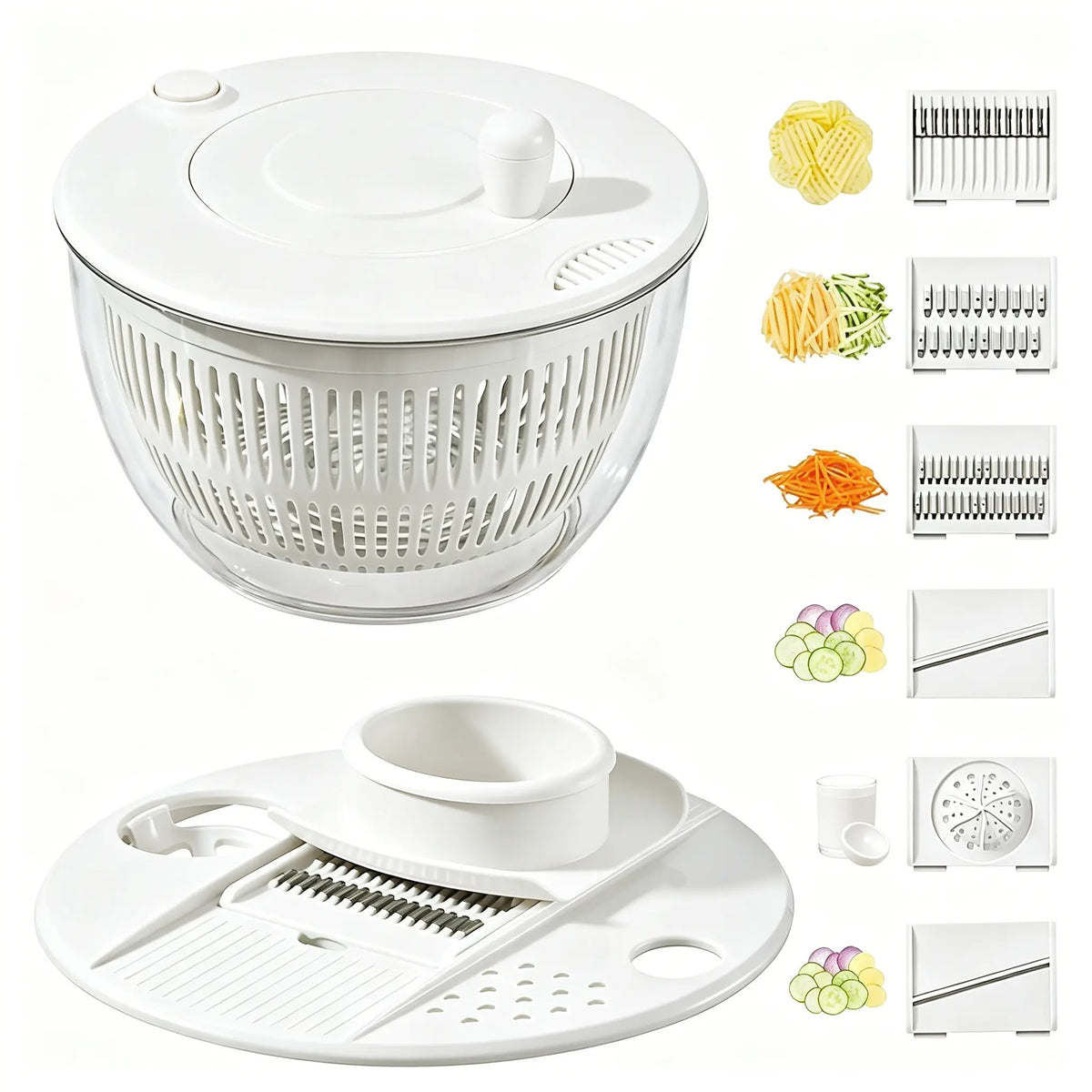 Large Salad Spinner｜3-in-1 Fruit & Vegetable Washing Bowl with Colander｜Lettuce Spinner with 5-Blade Slicer, Egg Separator & Salad Bowl｜5.3 Qt Kitchen Prep Gadget Set #SummerVibes