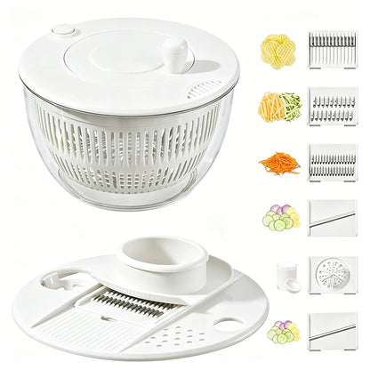 Large Salad Spinner｜3-in-1 Fruit & Vegetable Washing Bowl with Colander｜Lettuce Spinner with 5-Blade Slicer, Egg Separator & Salad Bowl｜5.3 Qt Kitchen Prep Gadget Set #SummerVibes