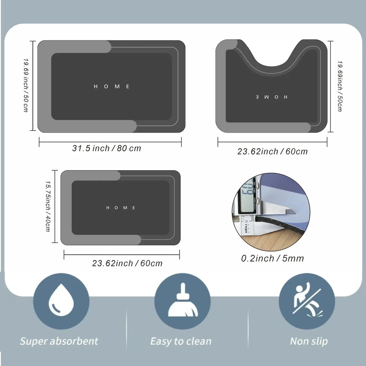 3‑Piece Bathroom Toilet Mat Set, Fast‑Drying Absorbent Floor Rug, Rubber Non‑Slip Backing, Multi‑Purpose Bath Mat for Bathroom, Vanity Sink, Toilet Area, Kitchen, Living Room, Bathtub Side & Laundry Room, Home Bathroom Decor