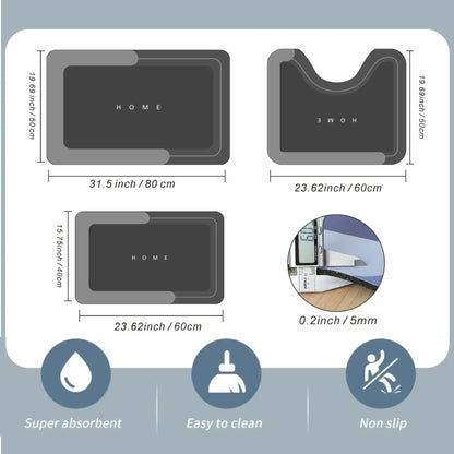 3‑Piece Bathroom Toilet Mat Set, Fast‑Drying Absorbent Floor Rug, Rubber Non‑Slip Backing, Multi‑Purpose Bath Mat for Bathroom, Vanity Sink, Toilet Area, Kitchen, Living Room, Bathtub Side & Laundry Room, Home Bathroom Decor