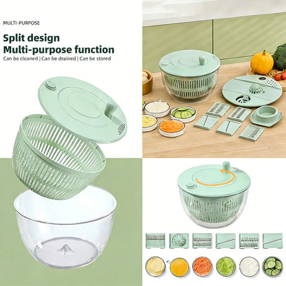 Large Salad Spinner｜3-in-1 Fruit & Vegetable Washing Bowl with Colander｜Lettuce Spinner with 5-Blade Slicer, Egg Separator & Salad Bowl｜5.3 Qt Kitchen Prep Gadget Set #SummerVibes