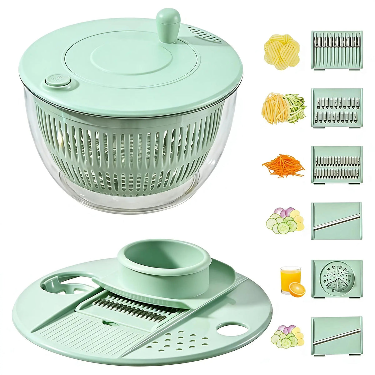 Large Salad Spinner｜3-in-1 Fruit & Vegetable Washing Bowl with Colander｜Lettuce Spinner with 5-Blade Slicer, Egg Separator & Salad Bowl｜5.3 Qt Kitchen Prep Gadget Set #SummerVibes
